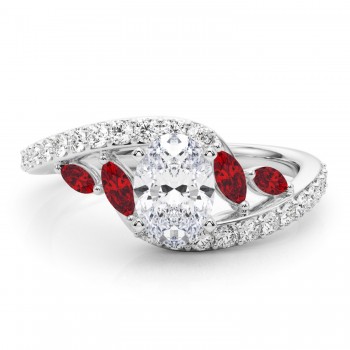Swirl Design Diamond & Marquise Ruby Engagement Ring 14K White Gold (0.63ct)